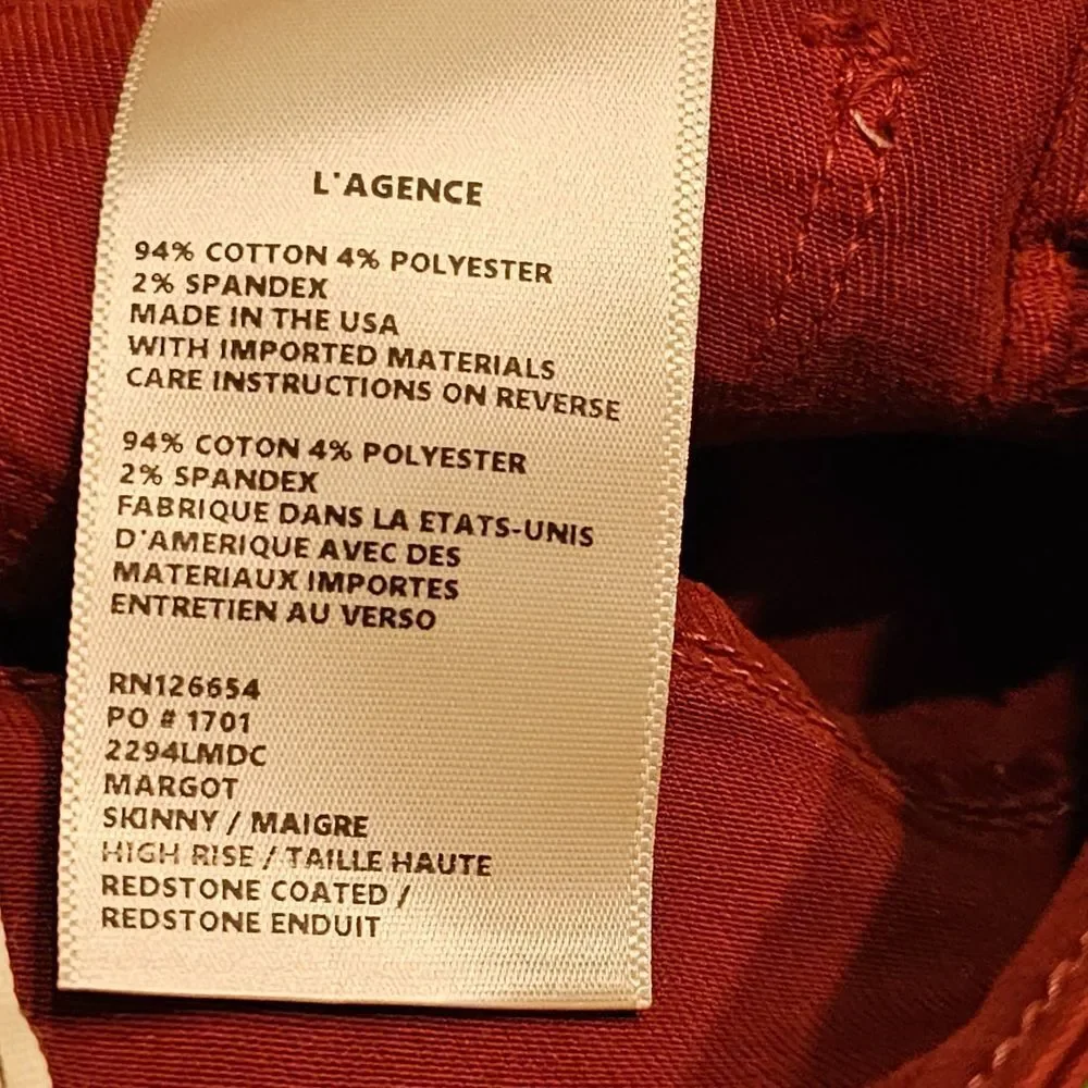 NWT L'AGENCE Margot Jean Redstone Coated 25 - Picture 4 of 5